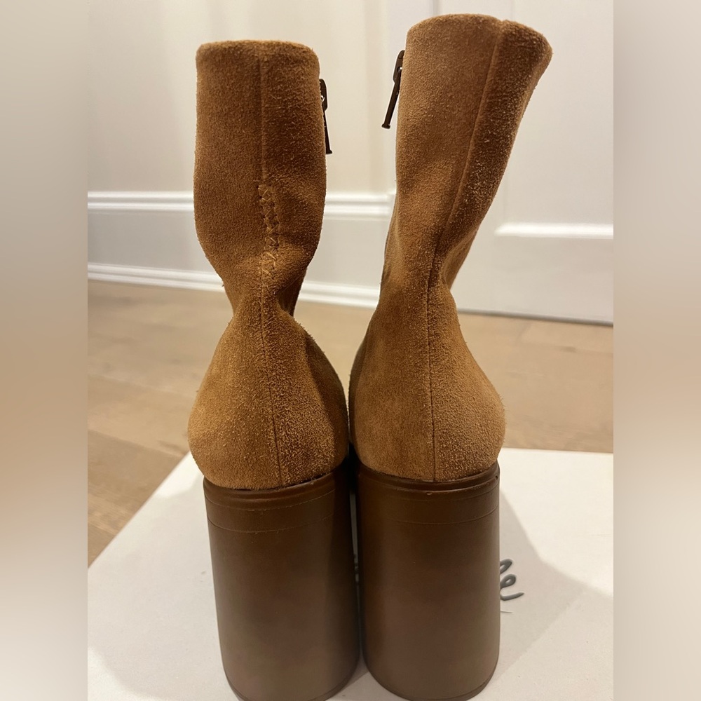 Brown Suede Platform Ankle Boots - Picture 4 of 5